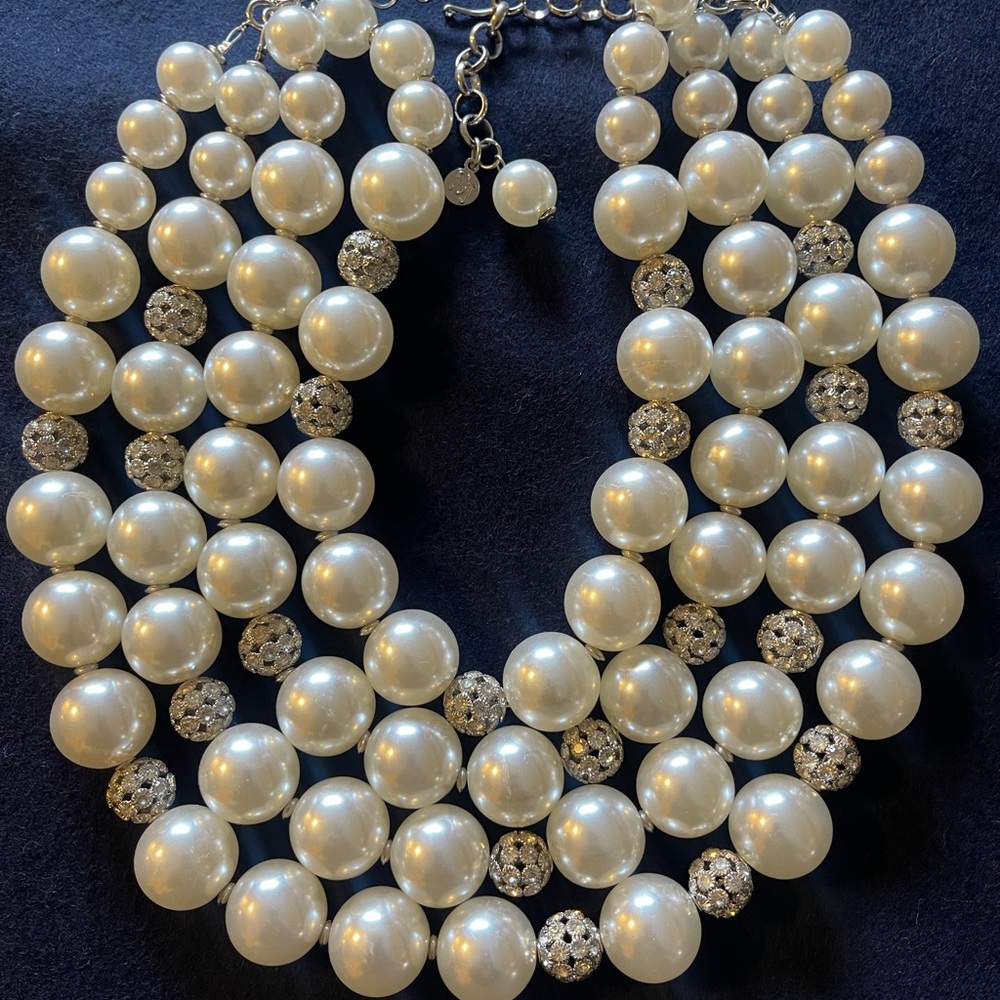 Sassy Jones Ivory Pearl Multi-Strand Necklace with Crystal Accents